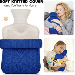 Hot Water Bottle with Cover - Premium Soft Knitted Cover - 2L Large Capacity - Hot Water Bag for Pain Relief, Neck and Shoulders, Back & Cosy Nights - Great Gift for Women Dark Blue