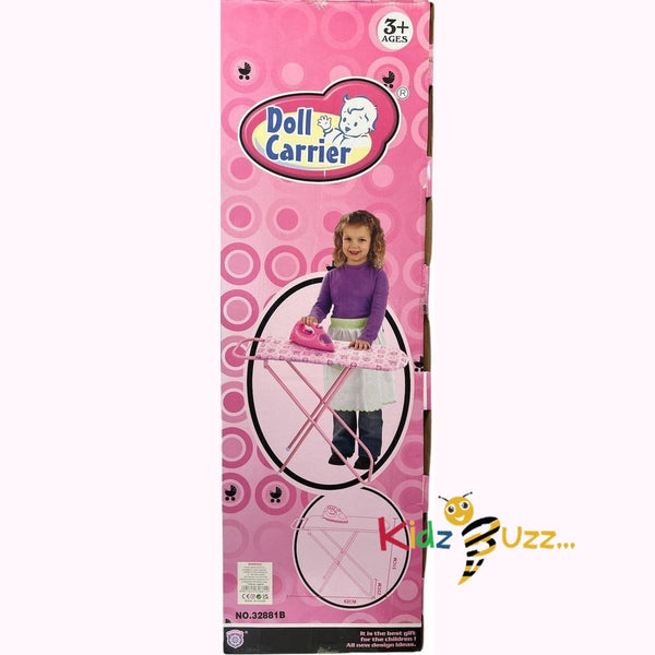 Doll Carrier Pink Ironing Board Kid Girls Pretend Role Play Toy Gift