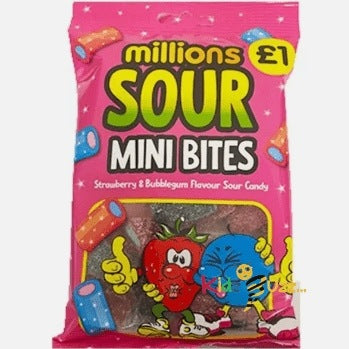 Millions Strawberry Bubble-gum Sour Mini Bites Pack of 6 Gift for Kids