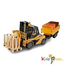 Toy Forklift With Trailer, Sounds, Lights, Lifting Function 48 cm, Yellow Color