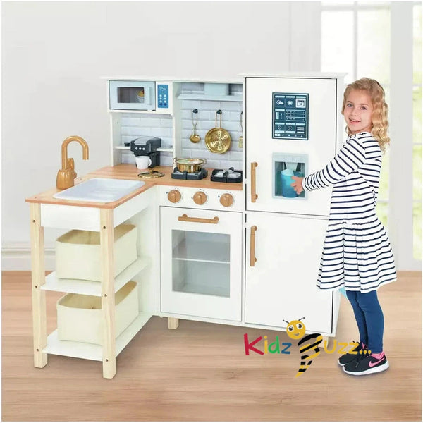 Chad Valley Wooden Toy Kitchen With Breakfast Bar - Cream