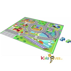 Chad Valley Dual Sided Toy Car Mat and 2 Cars For Kids