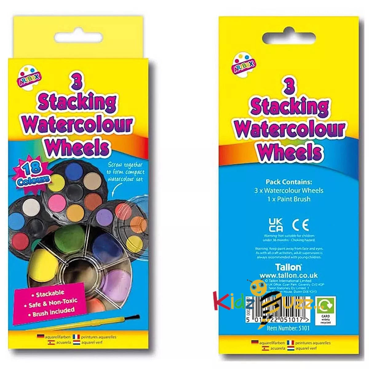 18 Colour 3 Stacking WaterColour Wheels Safe & Toxic Brush (Pack Of 2)