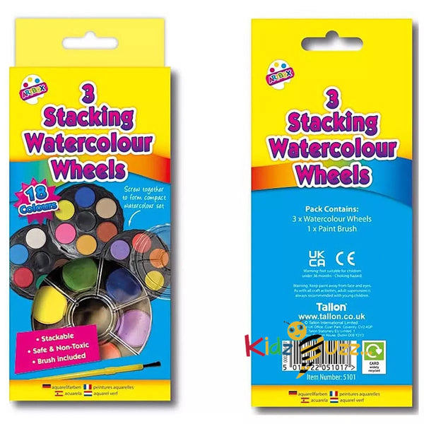18 Colour 3 Stacking WaterColour Wheels Safe & Toxic Brush (Pack Of 2)