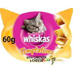 WHISKAS TEMPTATIONS - 8 x 60g - Cat Food Treats bp Beef Chicken Cheese Salmon