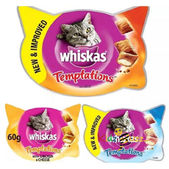 WHISKAS TEMPTATIONS - 8 x 60g - Cat Food Treats bp Beef Chicken Cheese Salmon