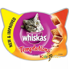 WHISKAS TEMPTATIONS - 8 x 60g - Cat Food Treats bp Beef Chicken Cheese Salmon