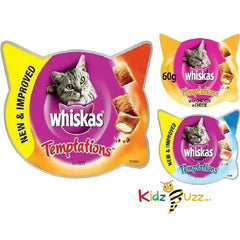 WHISKAS TEMPTATIONS - 8 x 60g - Cat Food Treats bp Beef Chicken Cheese Salmon