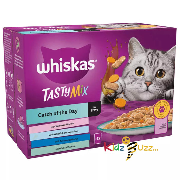 48 x 85g Whiskas TASTY MIX Catch of the Day in Gravy 1+ Adult Wet Cat Food Pouch