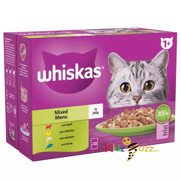 48 x 85g Whiskas Kitten Mixed Menu in Jelly 1+ Adult Wet Food Pouches in Jelly