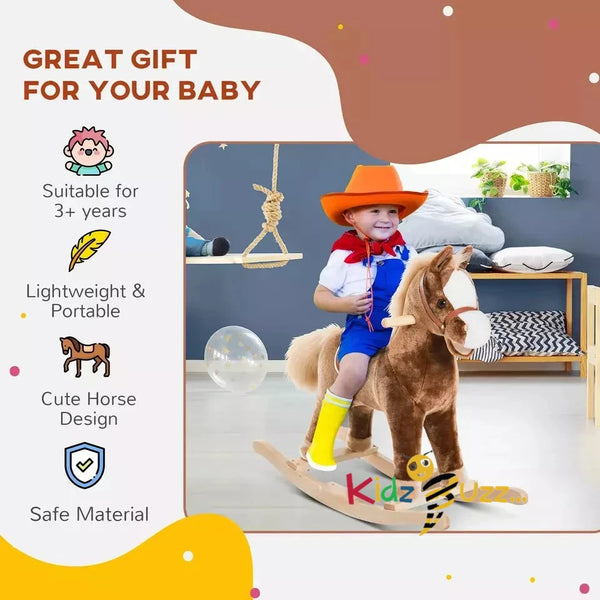 Kids Rocking Horse Wooden Plush Children Ride On Toy Rocker Nursery Baby Gift